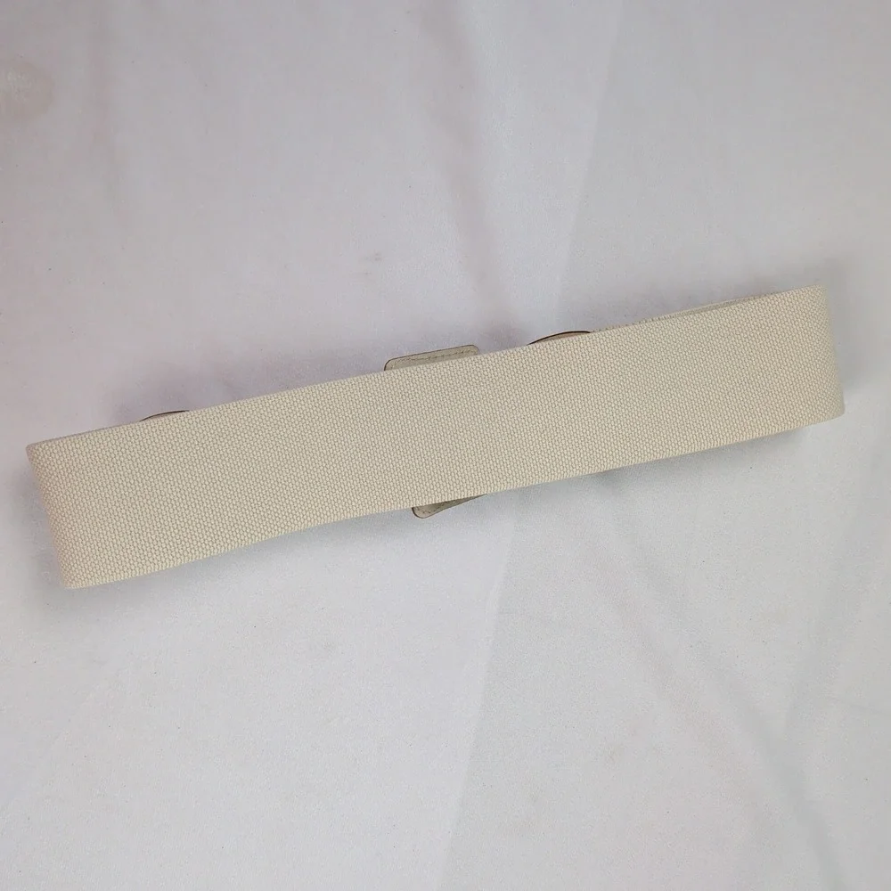 Wide Leather Elastic Cinch Waist Belt M/L Off White Buckle Coastal Prep